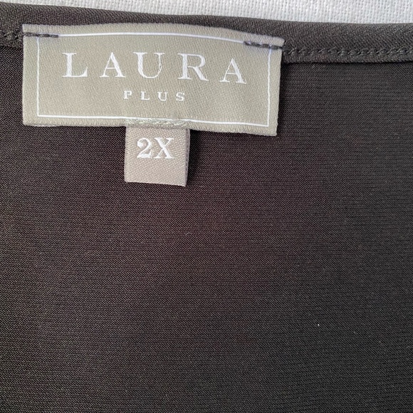 Laura Plus Black Shiny Silver Embellished Holiday Party Short Sleeve Top. Sz 2X - Picture 9 of 11